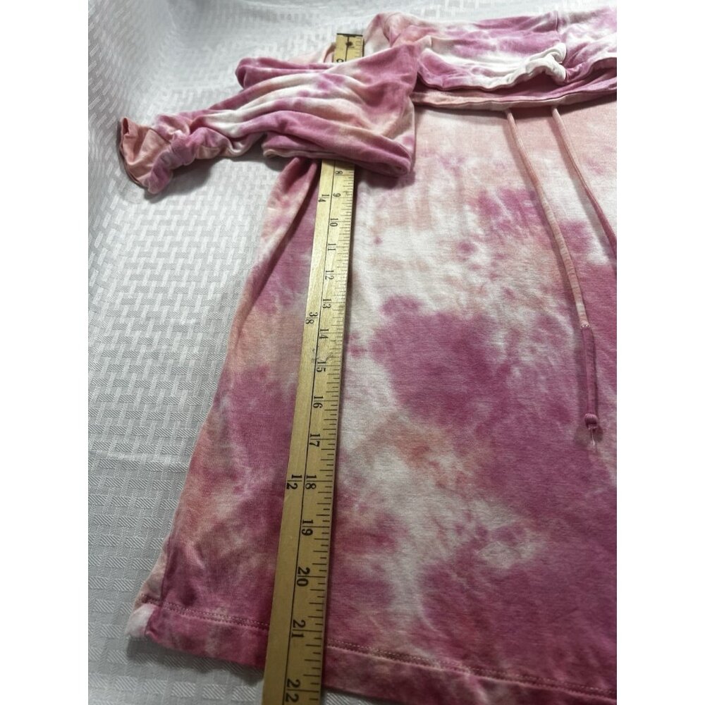 Hem‎ & Thread Pink/Orange Long Sl, Lightweight Knit top Womens Sz Med-drawstring - Picture 6 of 9